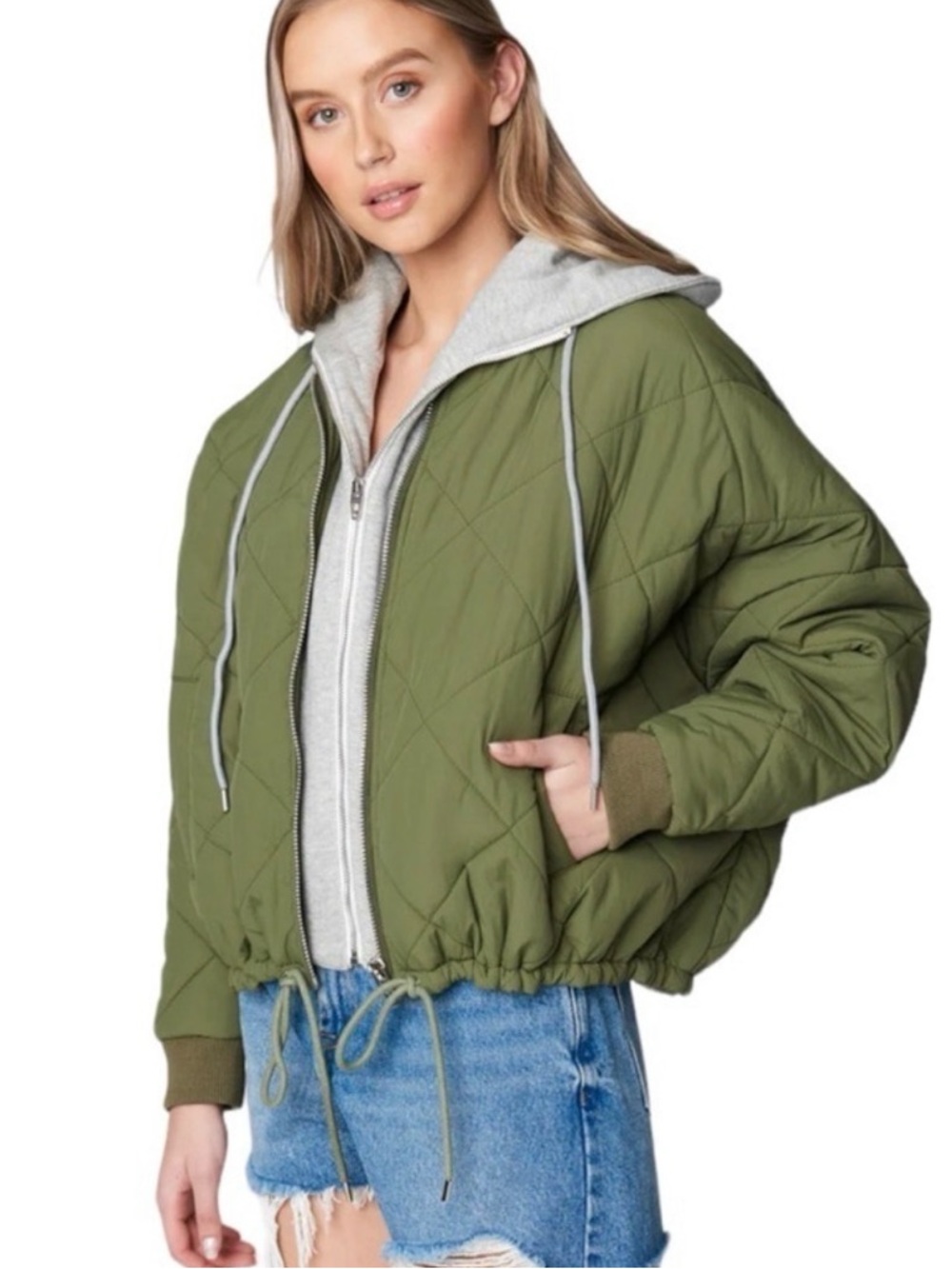 Blank NYC Olive Green Bomber Jacket